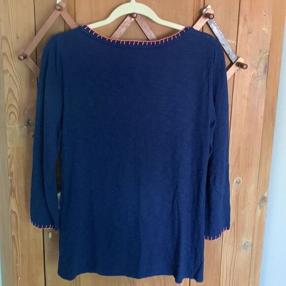Tory Burch Jayda blue long sleeve beaded Tee top - Picture 6 of 8